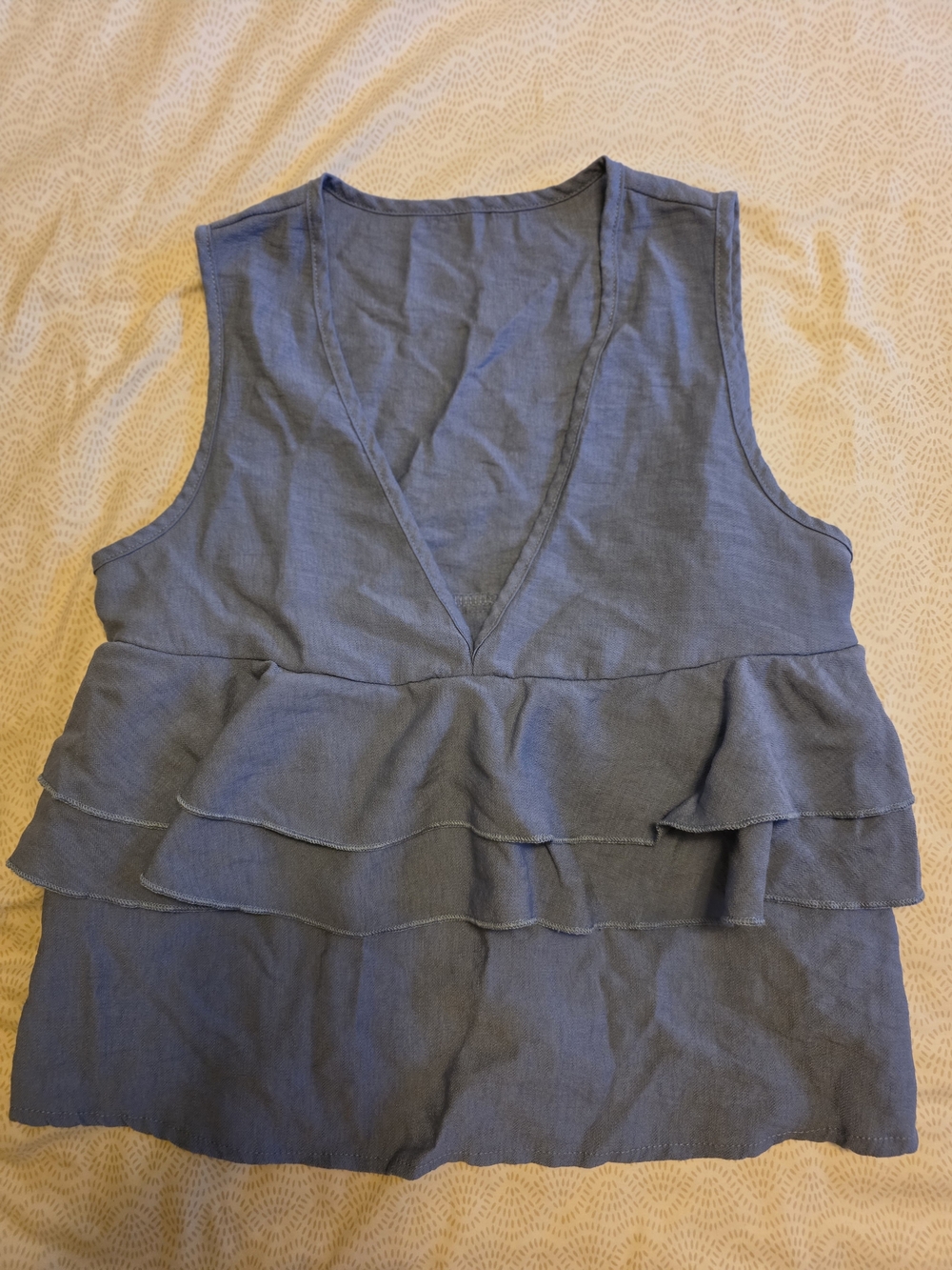 SHEIN Slate Blue Sleeveless V-Neck Ruffle Tank